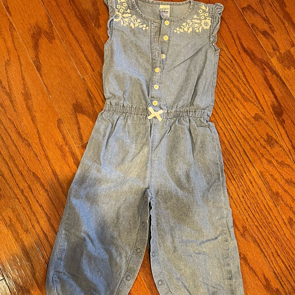 Carter's Blue Romper with Floral Details